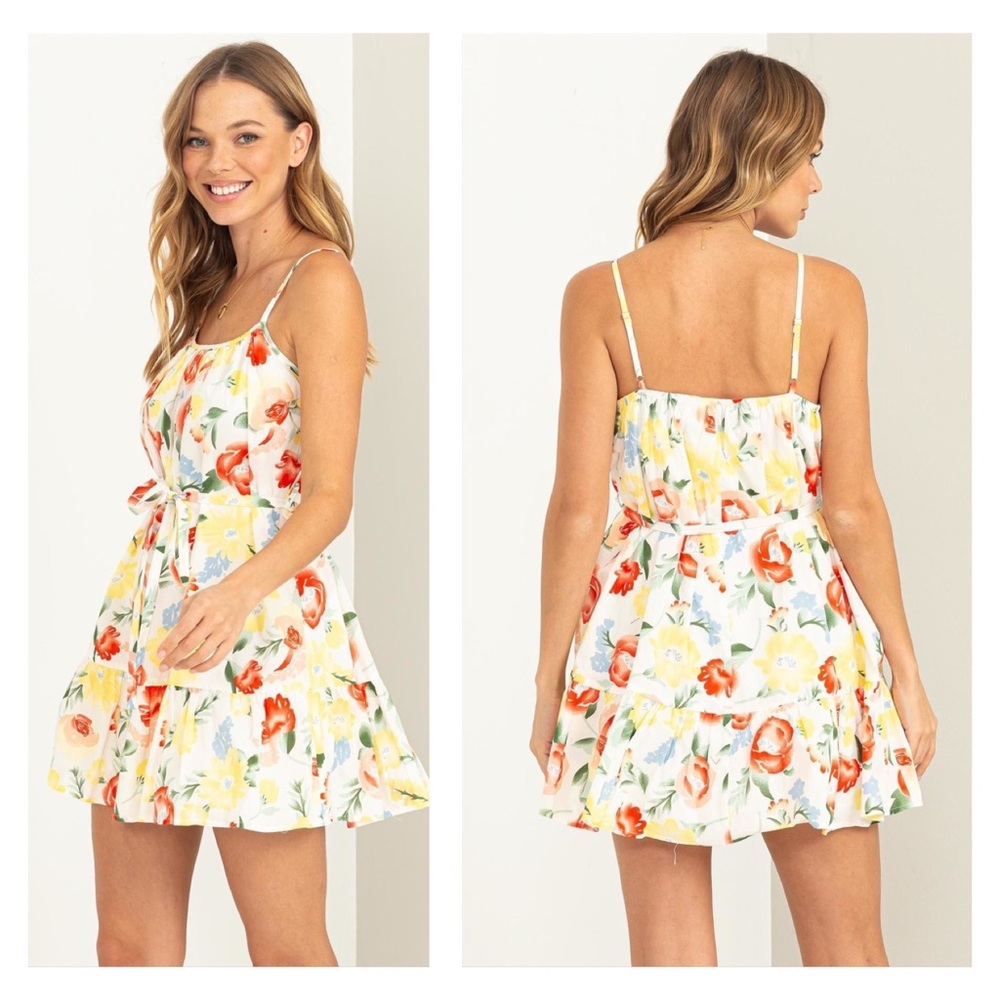 White Floral Fit and Flare Mini Dress NWT Medium